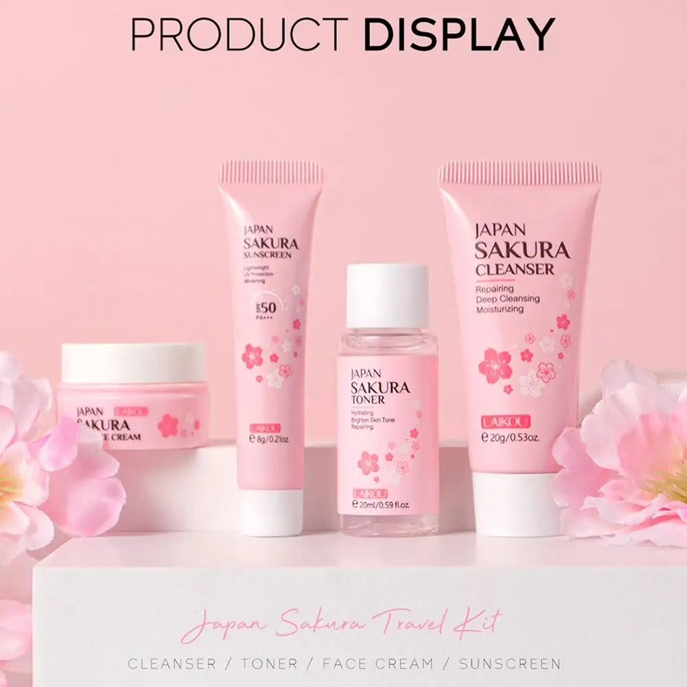 Sakura Skincare Set – Cleanser, Serum, Eye Cream & Essence