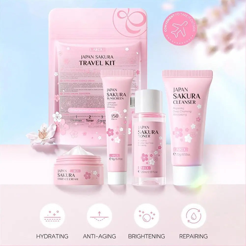Sakura Skincare Set – Cleanser, Serum, Eye Cream & Essence